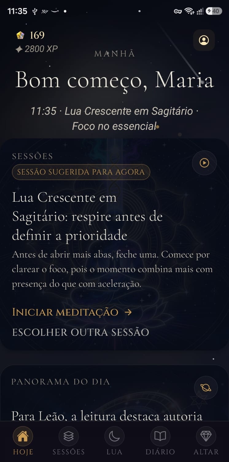 Tela principal do app Luma