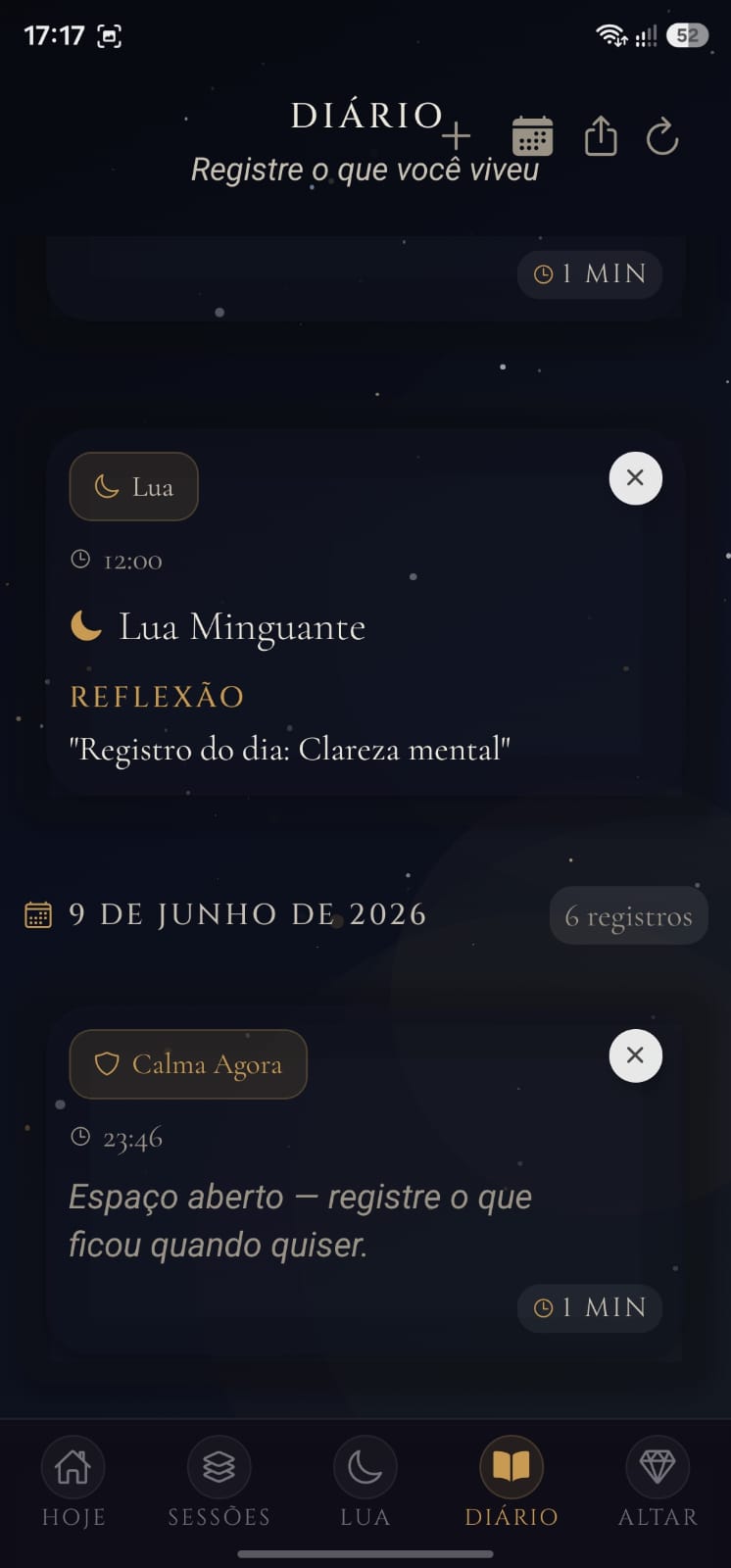 Diário reflexivo — entradas e humor