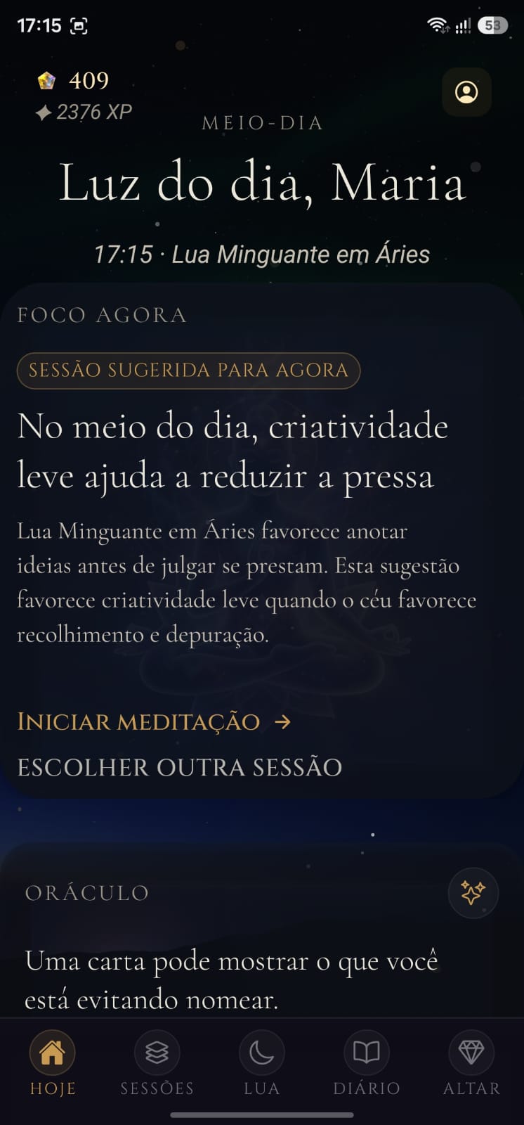 Tela principal do app Luma