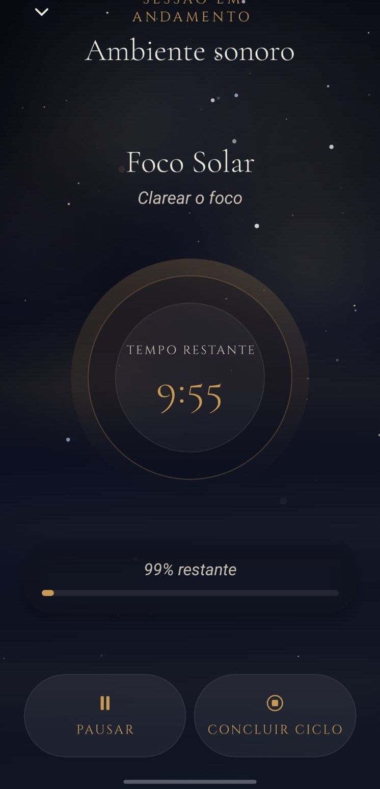Sessão em andamento — Foco Solar com tempo restante