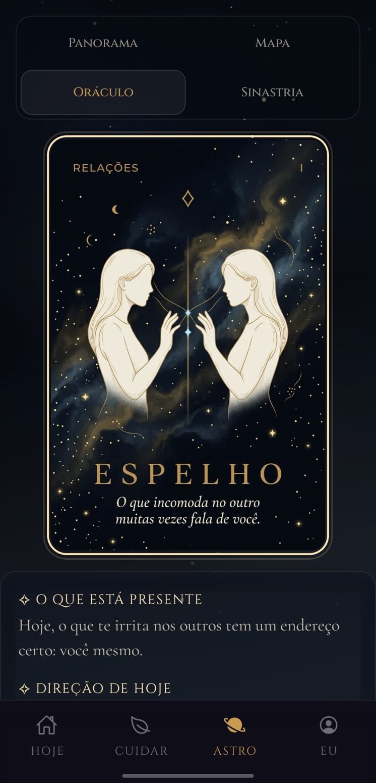 Oráculo — carta Espelho revelada com leitura do dia