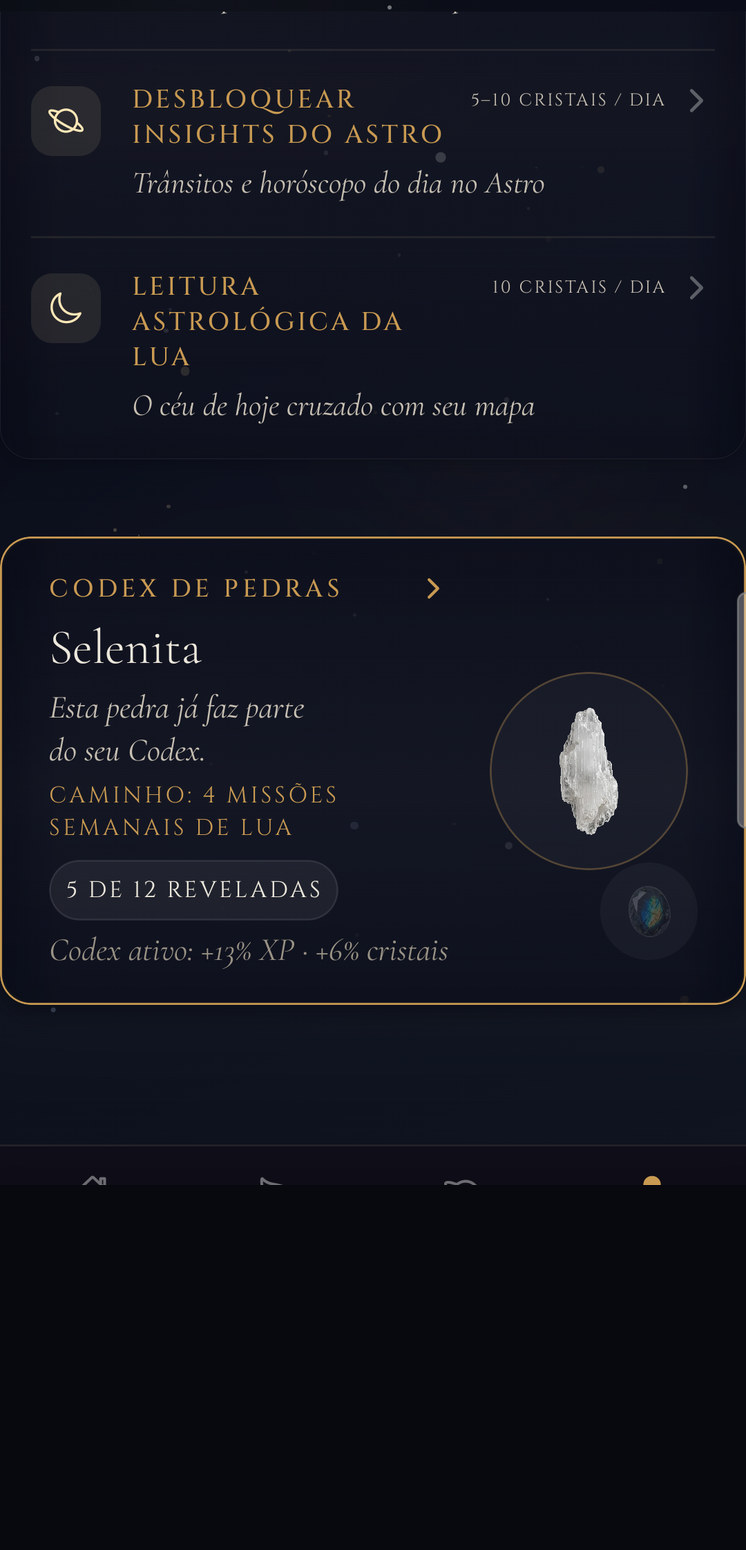 Codex — pedras reveladas com bônus passivos