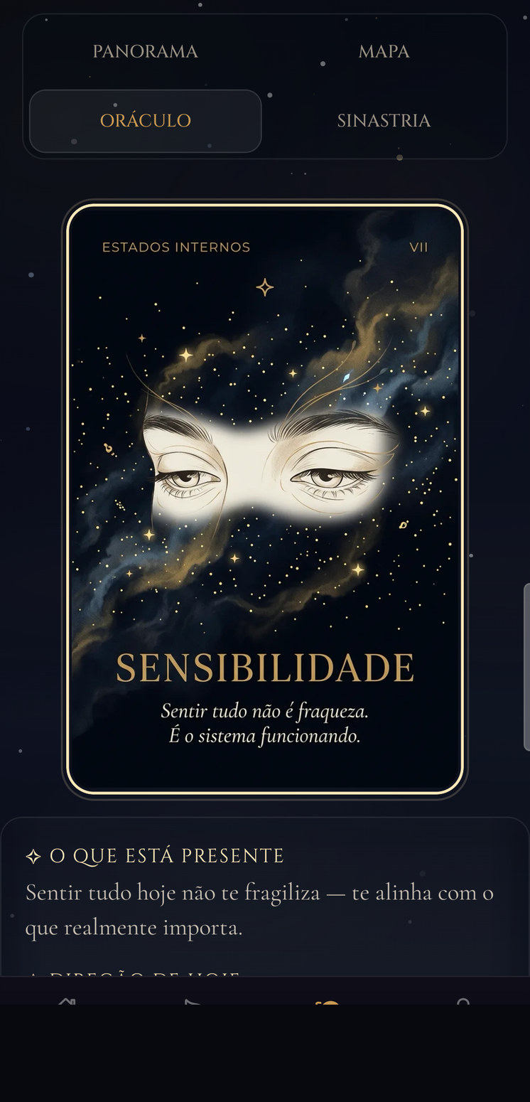 Oráculo — carta revelada com leitura do dia